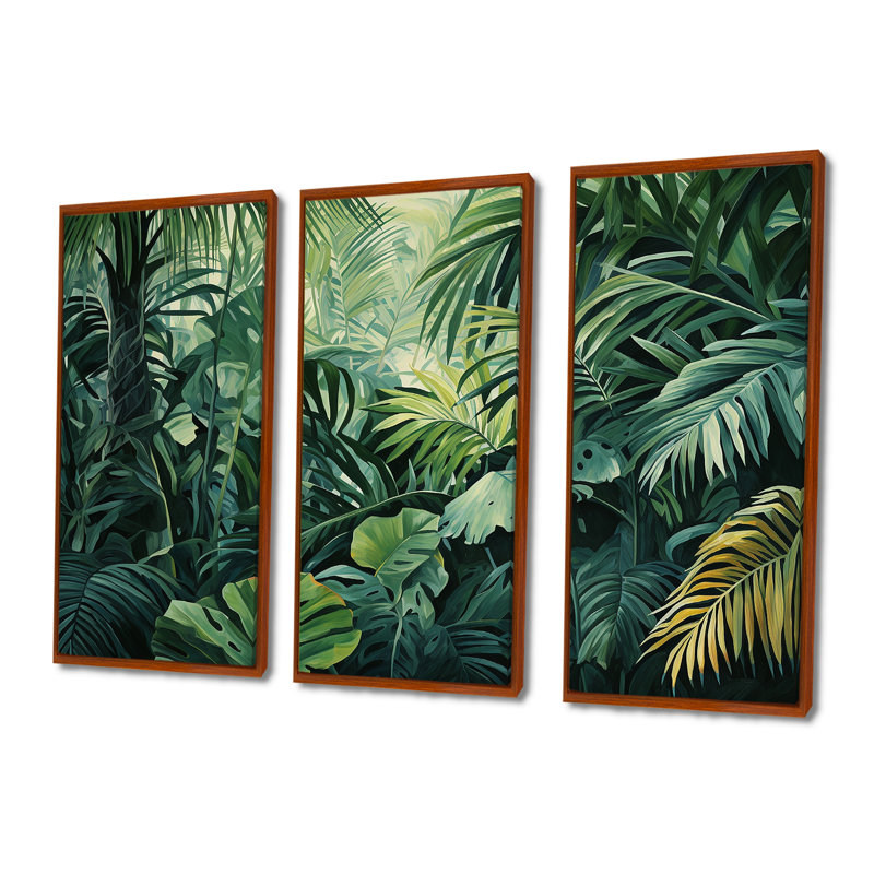 Jade, jungle épaisse, jungle de palmiers II, H 28 po x l 36 po, Cadre flottant brun
