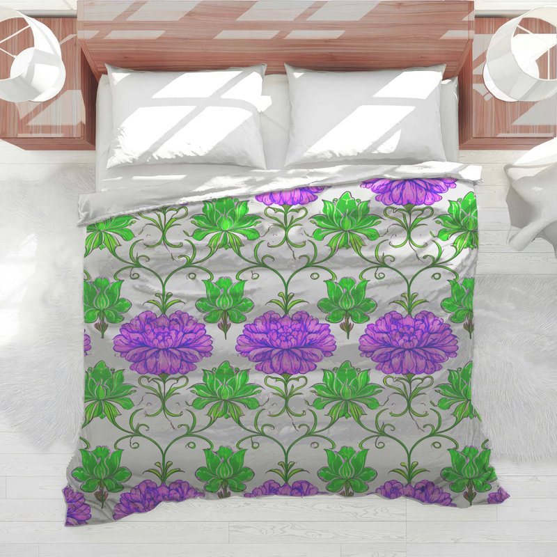 Édredon à motif floral mauve et vert, Très grand lit