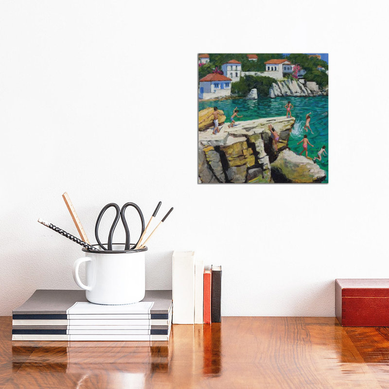 Jumping Into The Sea, Plates, Skiathos by Andrew Macara - Wrapped Canvas Painting, 30.48 cm H x 30.48 cm W