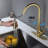 Single Handle Stainless Steel Kitchen Faucet With Pull - Out In Brushed Gold, 360 Rotating High Arc Nozzle, Lever For Precise Water Temperature And Flow Adjustment, Corrosion Surface, Aerators
