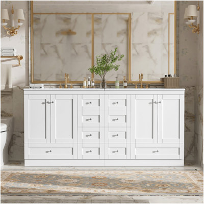 72" Freestanding Bathroom Vanity With Ceramic Sink, Soft-Close Drawers And Doors, Modern Minimalist Design, Ample Storage