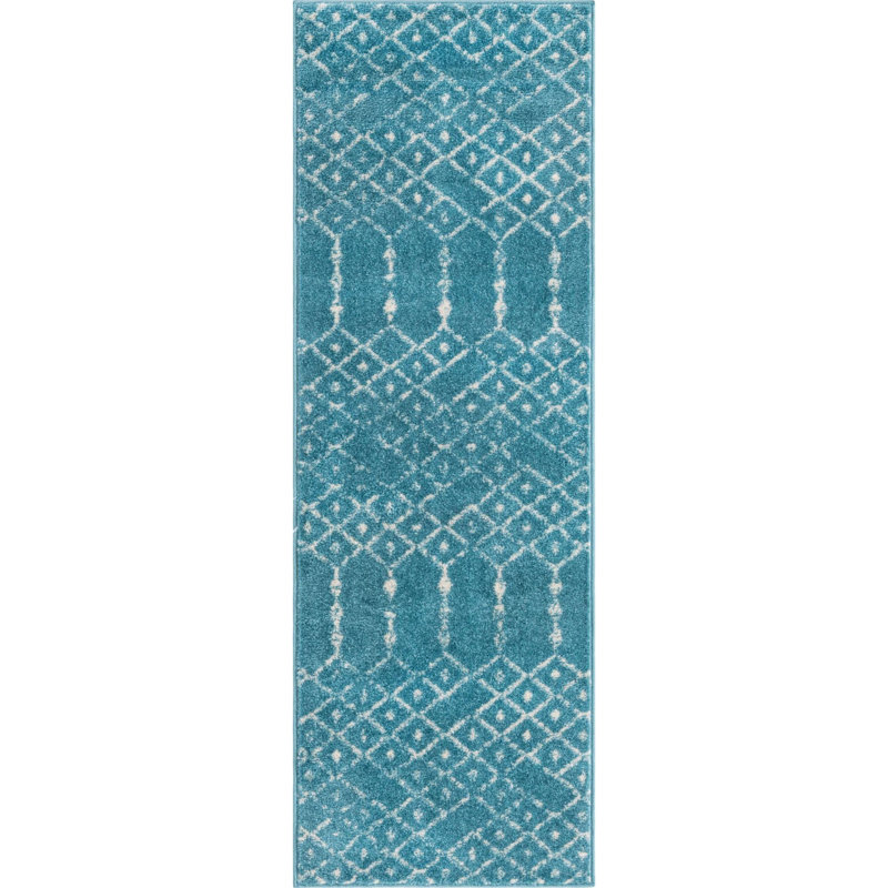 Tapis bleu sarcelle en polypropylène tissé à la machine Brissa, Tapis de couloir 2 pi x 6 pi