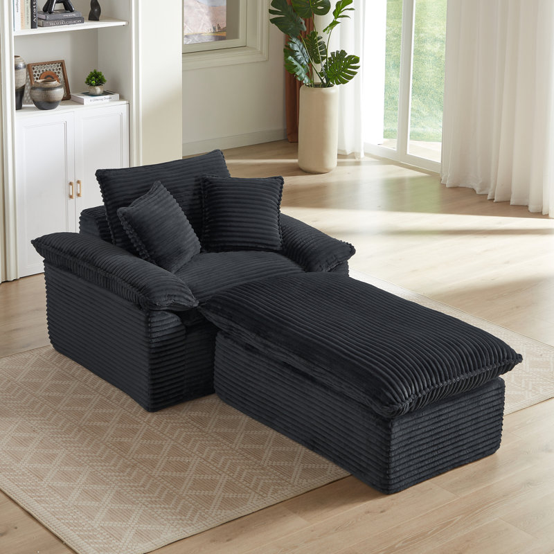 Canapé 51,77 pouces moderne à siège rembourré et à compression unique avec repose-pieds unique, Gris foncé