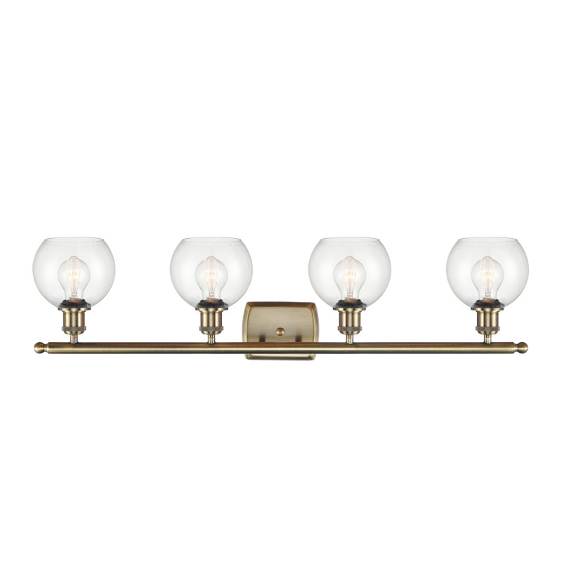 Éclairage pour salle de bain 4 lumières Cindi, Laiton antique, Incandescente, Transparent