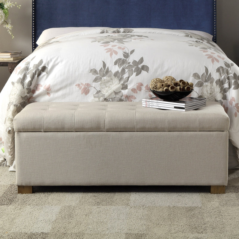 Angelick Polyester Upholstered Bench, Textured Cream