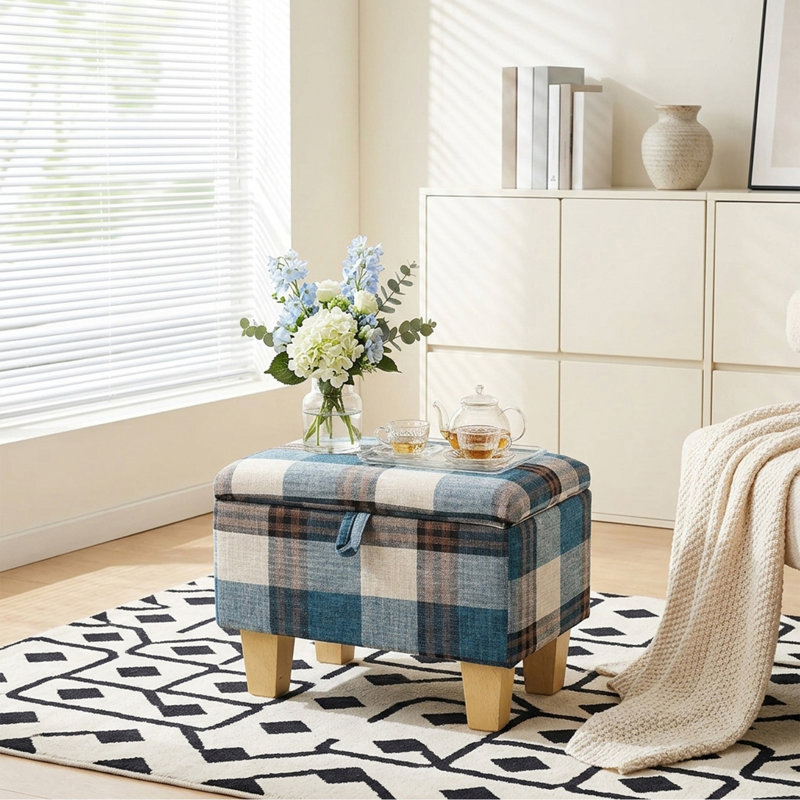 49cm Wide Rectangle Standard Ottoman, 36" H x 49" W x 33" D, Blue Plaid