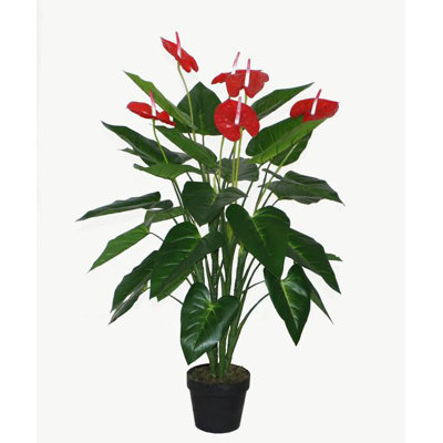 Anthurium artificiel en pot 41 po dans un pot noir 41 po