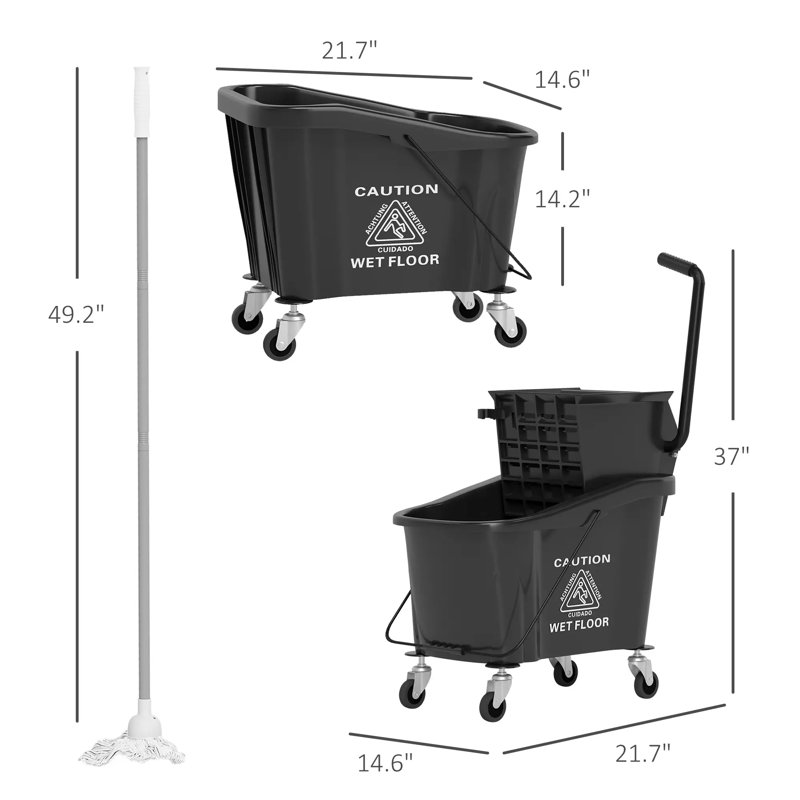 38 Quart Mop Bucket With Down Press Wringer On Wheels, Rolling Floor Cleaning Bucket With Handle, Commercial Cleaning System