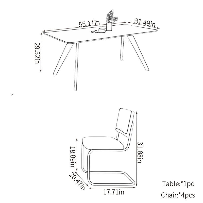 Ensemble de table de salle à manger rectangulaire, H 29,52 po x L 55,11 po x l 31,49 po
