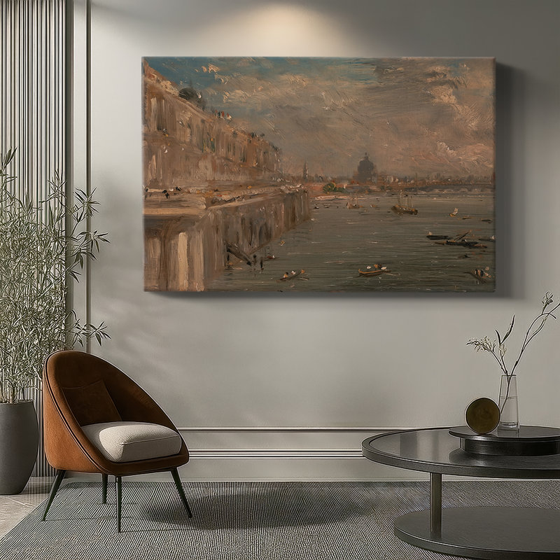 Waterloo Bridge, from Whitehall Stairs (Oil Sketch)-John Constable-Gallery Wrapped Canvas-c. 1819, 40 x 60