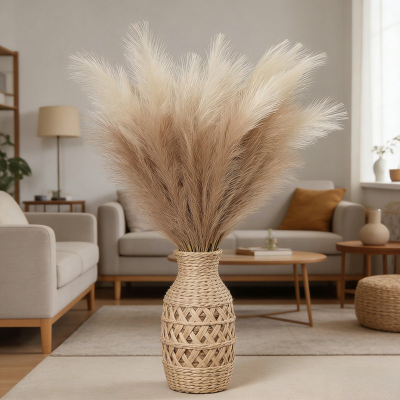 9 pièces Pampas artificiel 38 po - ivoire et taupe deux tons, panaches de soie moelleux, sans perte, pour les vases de plancher hauts, mariage bohème et décoration intérieure (ensemble de 9)