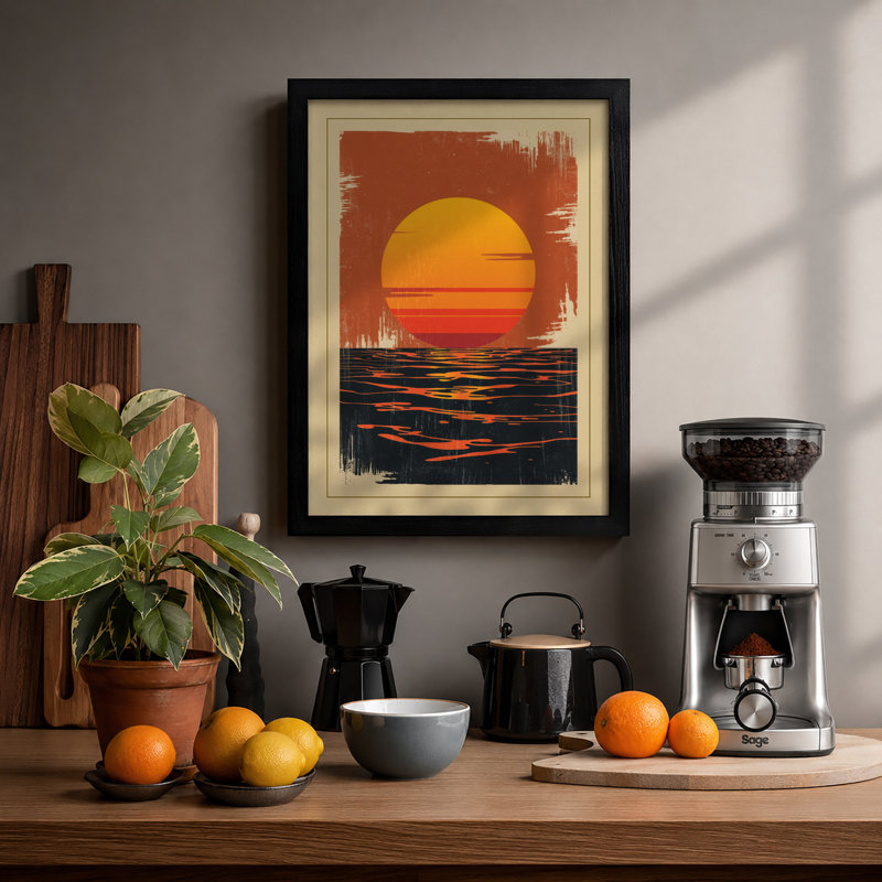 Sunrise Over Water Japandi - Print, A1 - 84.1 x 59.4 cm, Black
