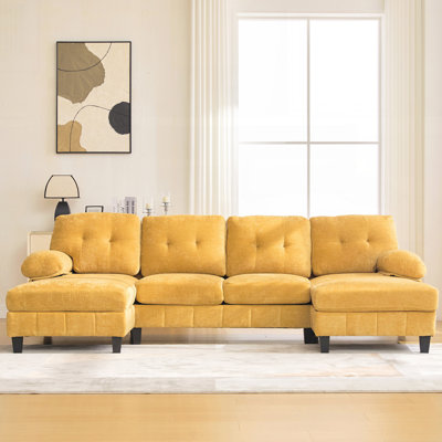 Contemporary U-shaped Sectional Sofa 103.5" Chenille Fabric Couch with Dual Chaise Lounges, Storage Pockets and Armrest Pillows
