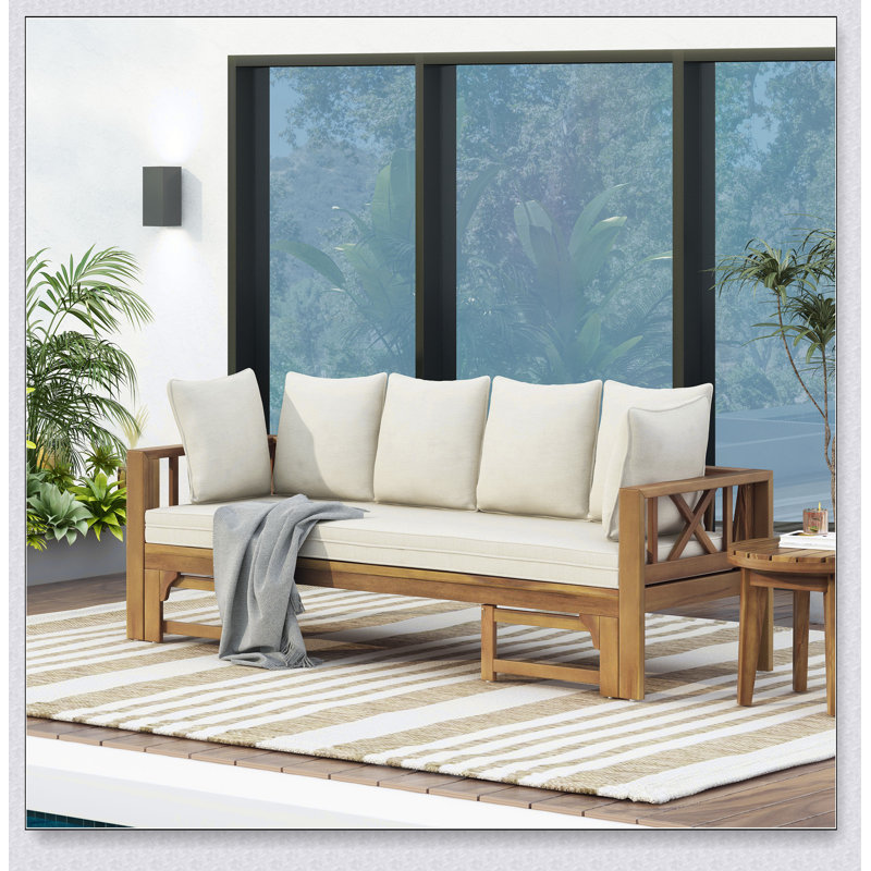 Lit de jour en bois d'acacia imperméable Long Beach, mobilier d'extérieur polyvalent pour le patio et la détente