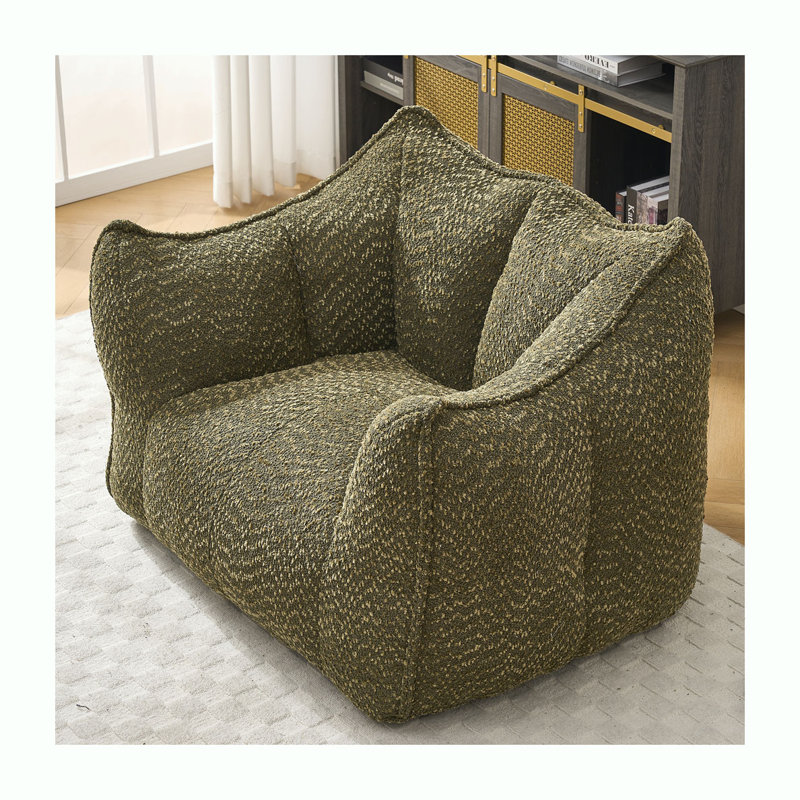 Thaloria Bean Bag Chair Lazy Sofas, Olive Green Chenille, 23.23" H x 38.58" W x 31.5" D