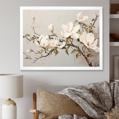 «Magnolias fleur beige II» sur toile imprimée