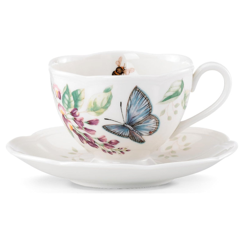 Lenox 812098 Butterfly Meadow 8 Oz. Butterfly Teacup and Saucer, White