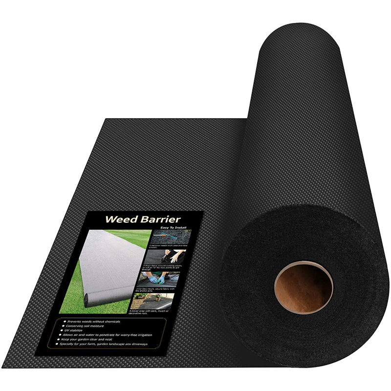 Weed Barrier Fabric，2.3Oz/Sq.Yd,6'X300',Black, 0.25" H x 600" W x 48" D