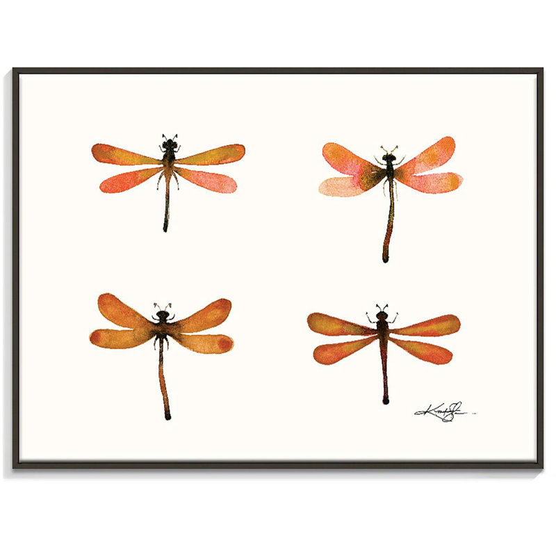 Four Dragonflies 6 by Kathy Morton Stanion - Painting on Canvas, 41cm H x 51cm W, Black Floater Framed