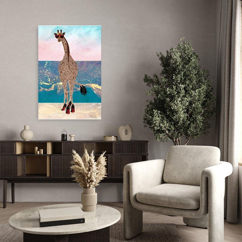 Giraffe In Heart Sunglasses Abstract Contemporary Wall Art Print by Sarah Manovski - Wrapped Canvas Print