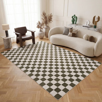 Loft Modern Checkerboard Living Room Area Rug and Runner Soft Pile