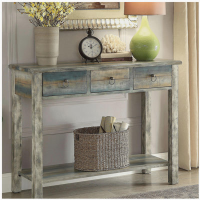 Console à 3 tiroirs gris antique et bleu sarcelle