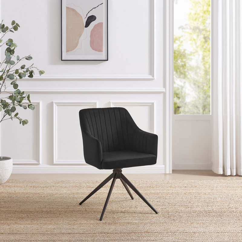 Calley Luxury Bucket Tub Swivel Dining and Office Chair with Metal Legs (Set of One), Black, Velvet