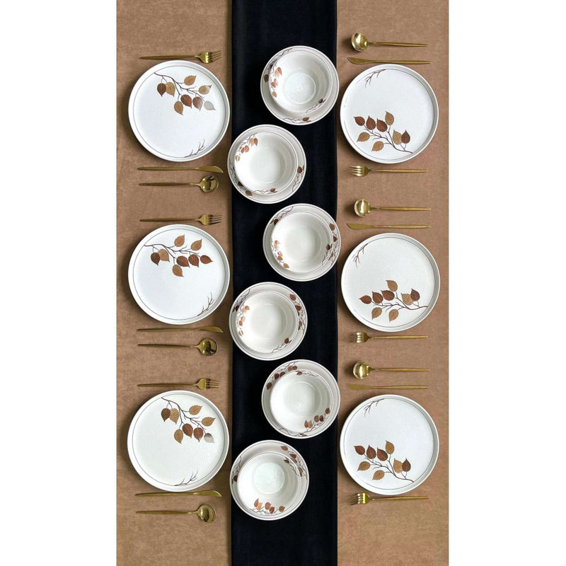Elegant 18-Piece Dinner Set, 100% Ceramic | Includes 6 Service Plates (10.2 x 10.2 x 1.0 in), 6 Plates (7.9 x 7.9 x 1.4 in), 6 Bowls (6.3 x 6.3 x 1.8 in) | Dishwasher & Microwave Safe, Perfect for Everyday Use or Special Occasions