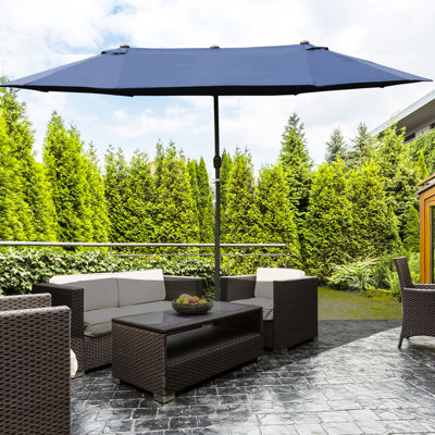 15' Patio Umbrella, Dark Blue Rectangular Steel - Long-Lasting Canopy, Easy Crank, Double Sided For Poolside, Deck Rust Frame, Patio, Area