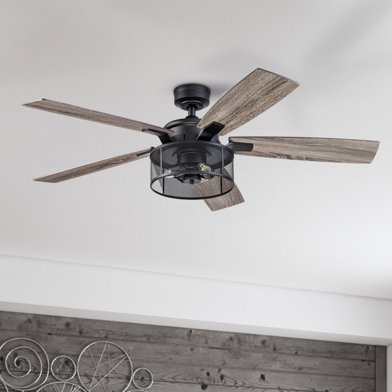 Carnegie 52" Ceiling Fan with LED Lights and Remote Included, Matte Black with Brown/Beige Blades