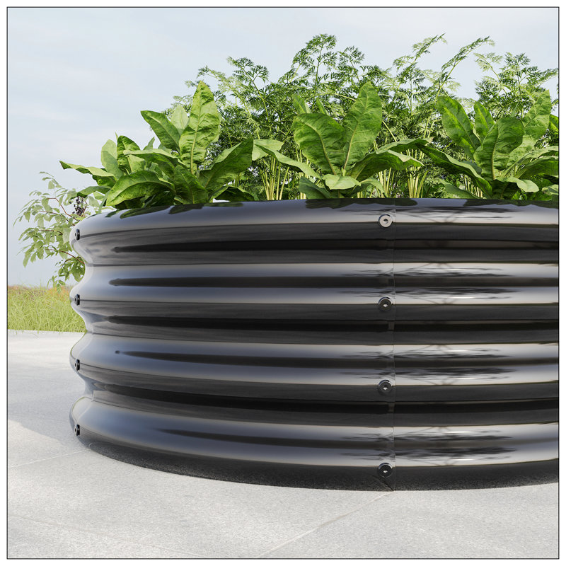 Lit de jardin surélevé rond en métal, Noir, H 11,42 po x l 32,08 po x P 32,08 po
