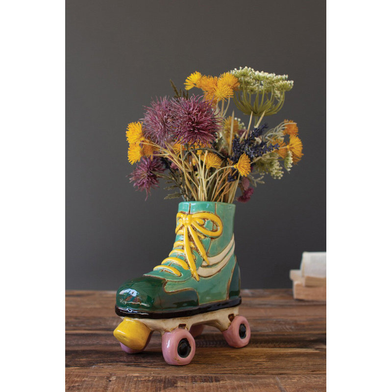  Ceramic Roller Skate Planter 8.5" H Whimsical Shoe-Shaped Pot