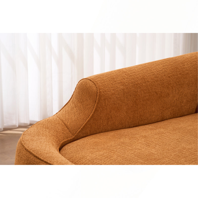 Causeuse moderne avec méridienne courbée ergonomique moderne, Chenille orange, Orange