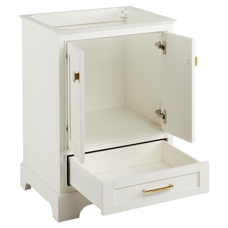 Quen 24" Freestanding Single Basin Vanity Set with Cabinet, Vanity Top, Feathered White Quartz, Soft White, 8" Widespread