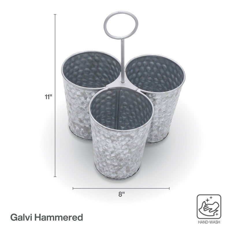 Towle Living Galvanized Hammered Round Cup/Flatware Caddy