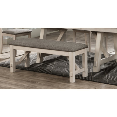 Banc rembourré de style maison de campagne de couleur gris craie, bois massif, pieds carrés, coussin de 76 mm d'épaisseur pour la salle à manger et la housse de siège gris