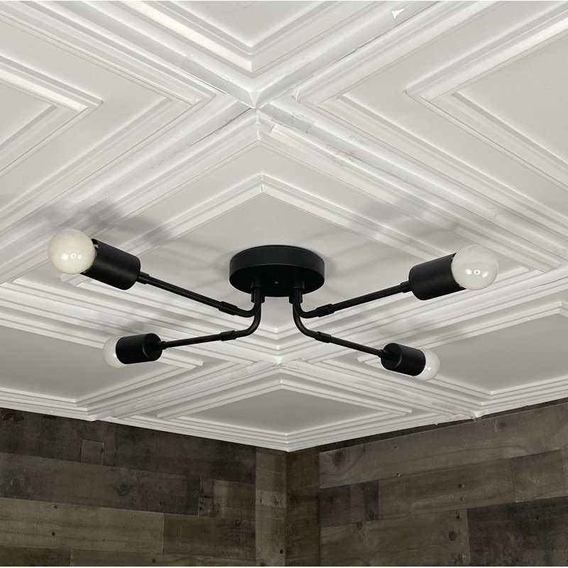 Plafonnier semi-encastré 4 lumières Argelis, Noir mat