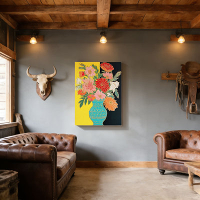 «Vibrant Floral Bouquet», art mural encadré en bois à l'arrière, 30 L x 20 l