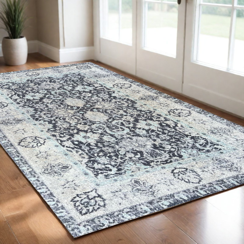 Tapis oriental gris lavable 2 pi x 4 pi avec protection UV