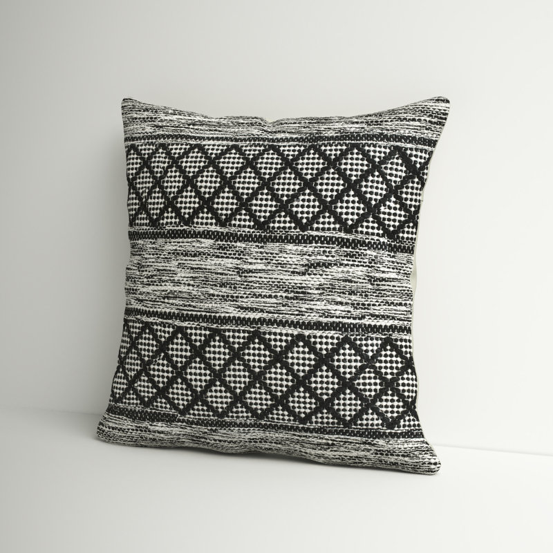 Hand-Woven Black and White Cotton Geometric Pillow Cover