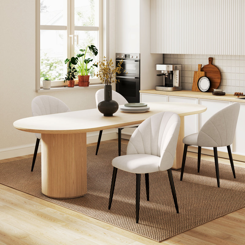 Dining Chairs Set of 4 Kitchen Chairs with Metal Legs, Cream