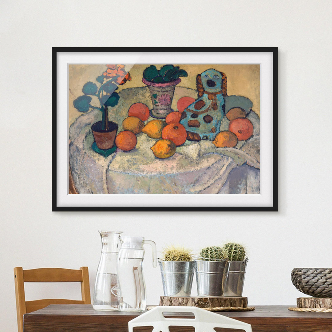 Gerahmtes Poster Still Life with Oranges and Stoneware Dog von Paula modersohn-Becker