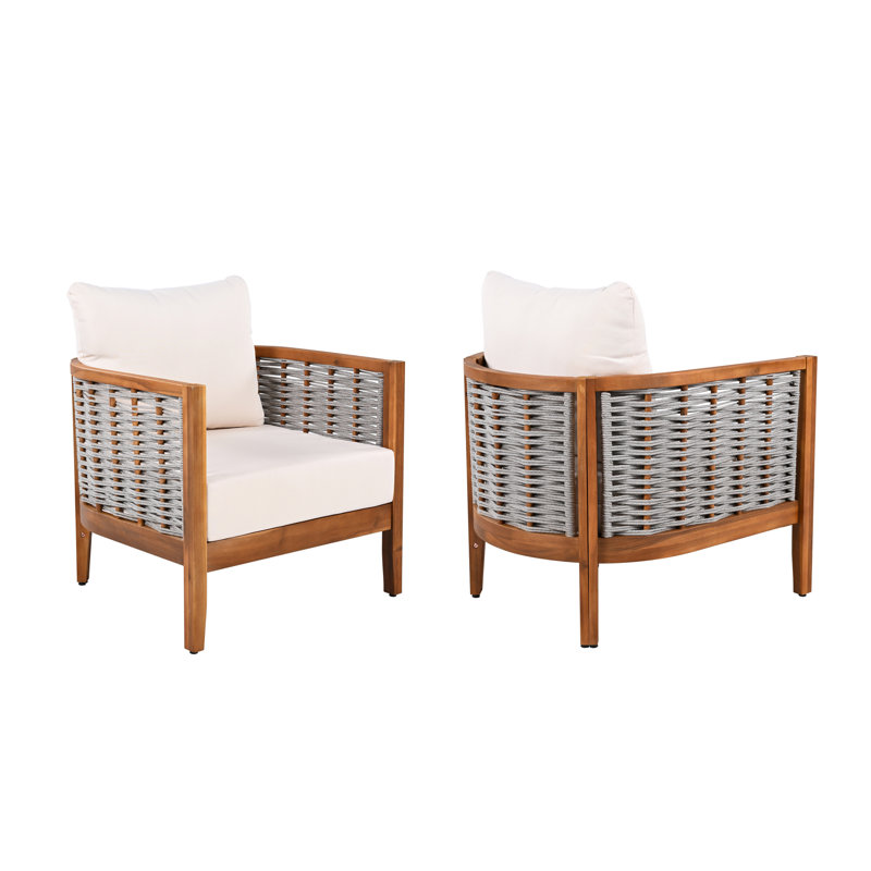 Premium Acacia Wood Patio Lounge Chairs, Rustic Rope Design For Garden