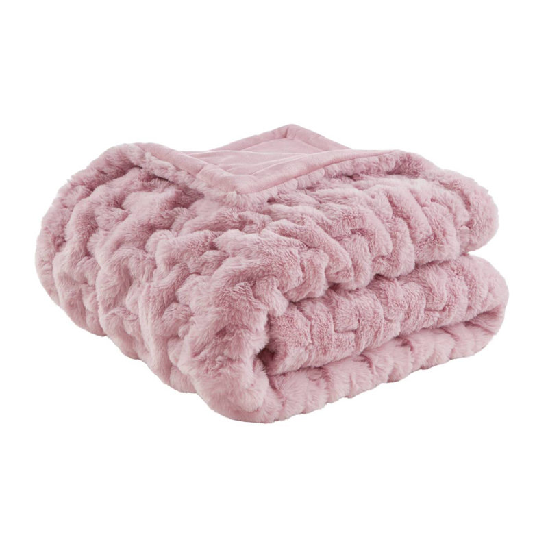 1 PC 50X60" Ruched Fur Throw Pink, Pink