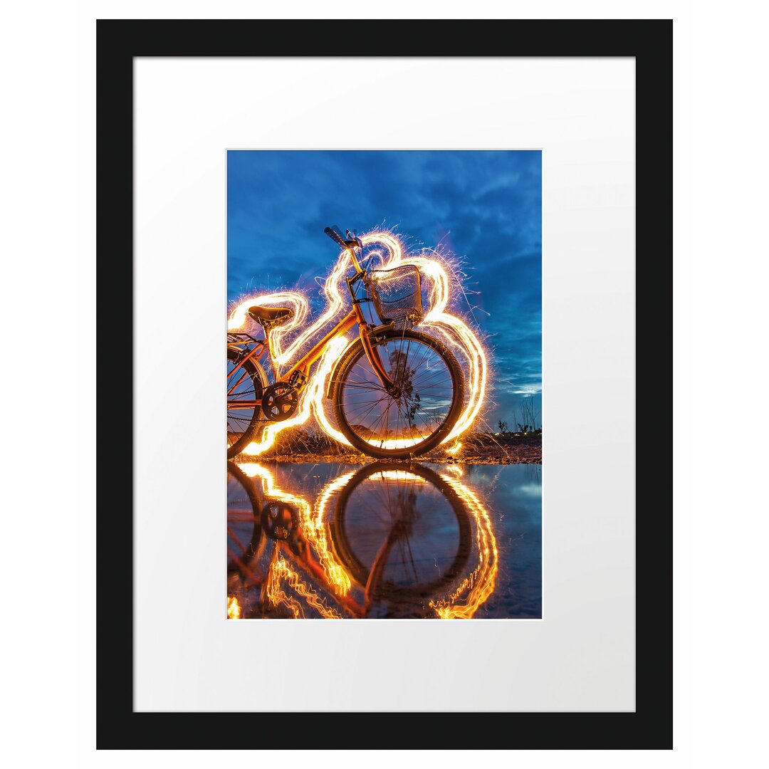 Gerahmtes Poster Burning Bike brennendes Fahrrad