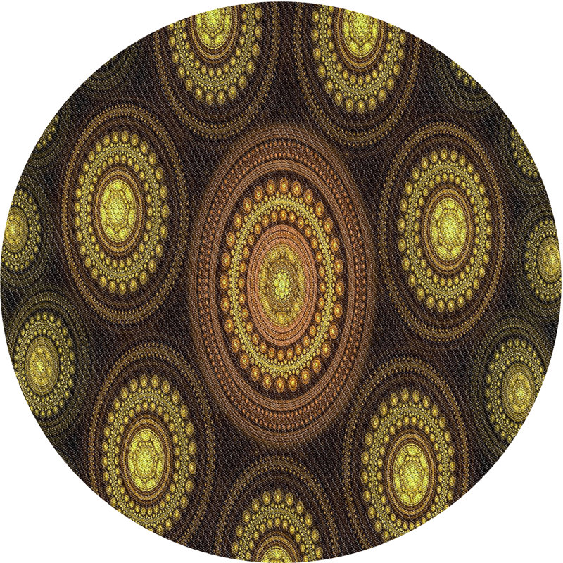 Tapis jaune/brun tissé à la machine, Rond 5 pi