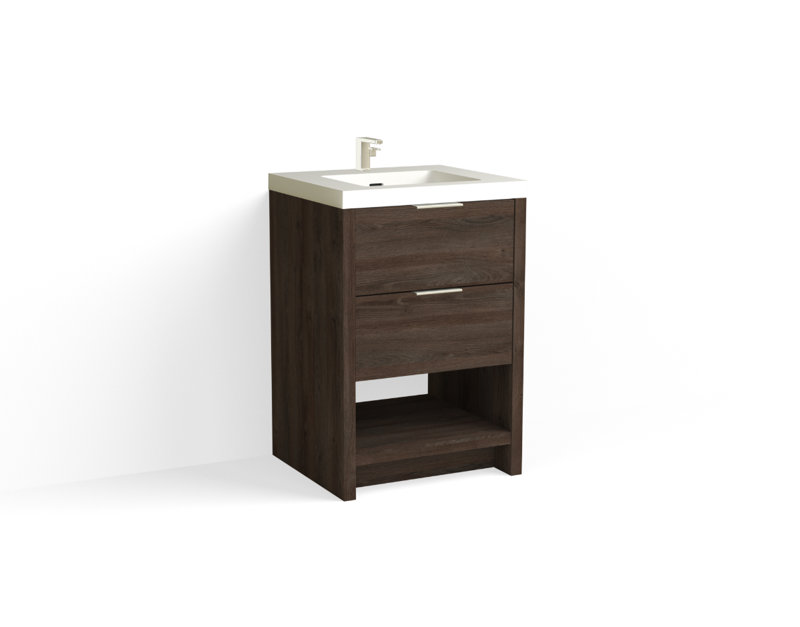 Vue 24" W Freestanding Single Bathroom Vanity, Matte White/Single, Polished Nickel, White Nanomatte