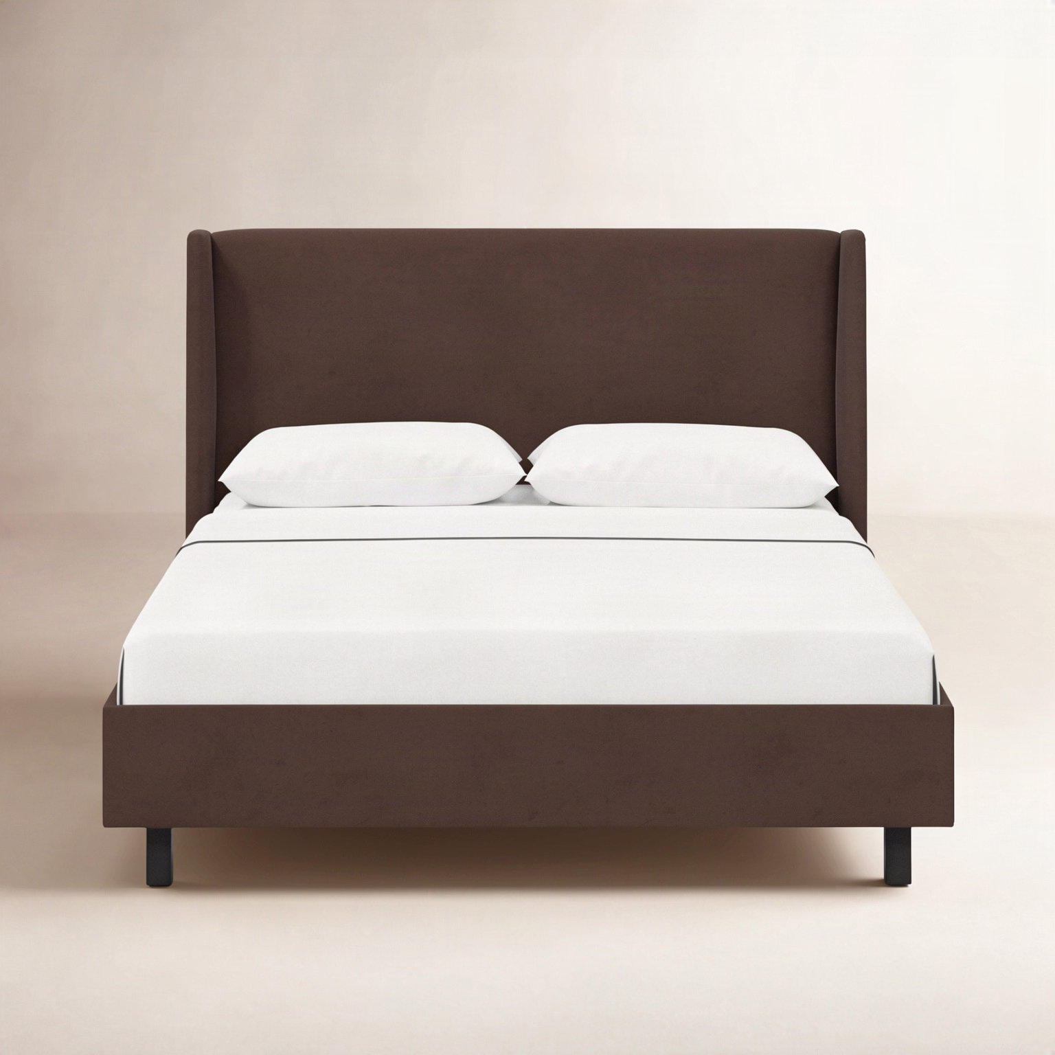 Tilly Linen Upholstered Wingback Bed, Queen, Classic Chocolate Velvet