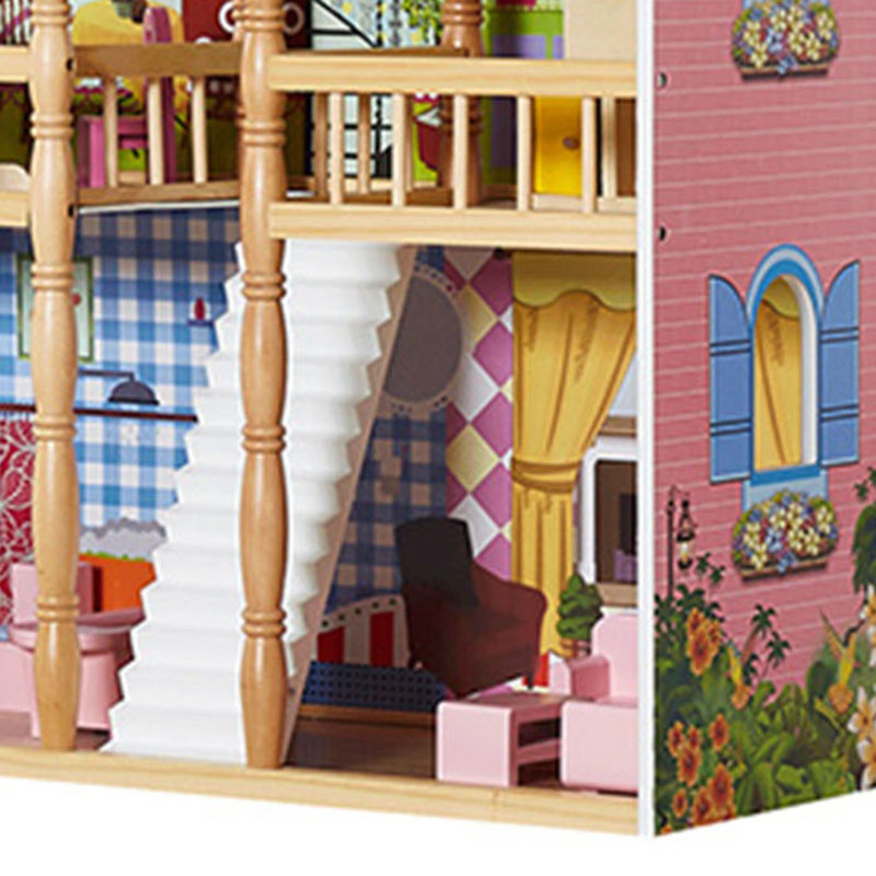 Maison de poupée en bois à 3 étages avec mobilier 14 pièces, balcon et escalier, pour enfants de 3 ans et plus