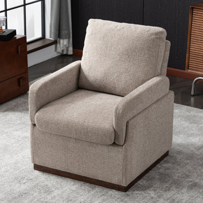 Fauteuil moderne rembourré, fauteuil d'appoint en tissu avec dossier coussiné Boucle, chaise de salon avec base en bois massif